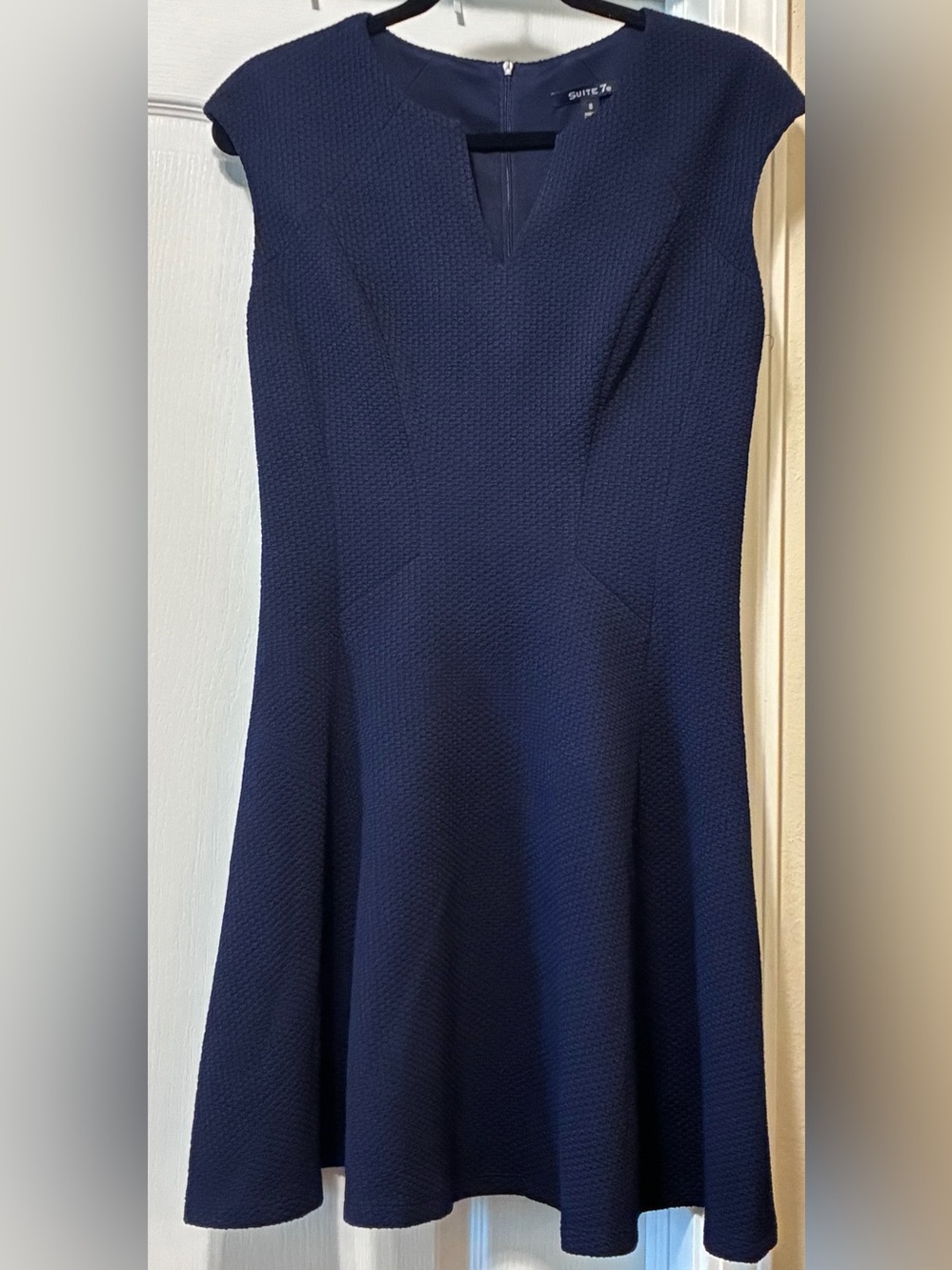Suite 7 Navy Blue Sleeveless Notched V Neck Pleated A-Line Mini Dress Size 8